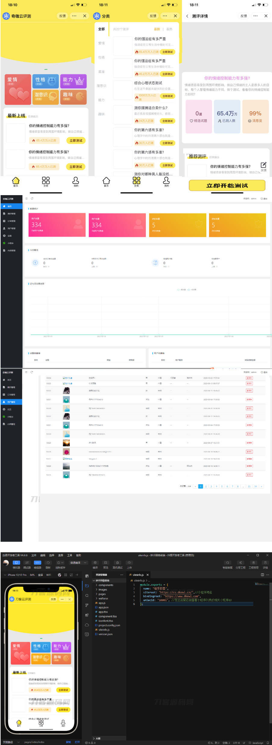 最新抖音娱乐测评小程序源码 Thinkphp后端 抖音引流小程序插图 抖音娱乐测评小程序源码界面展示