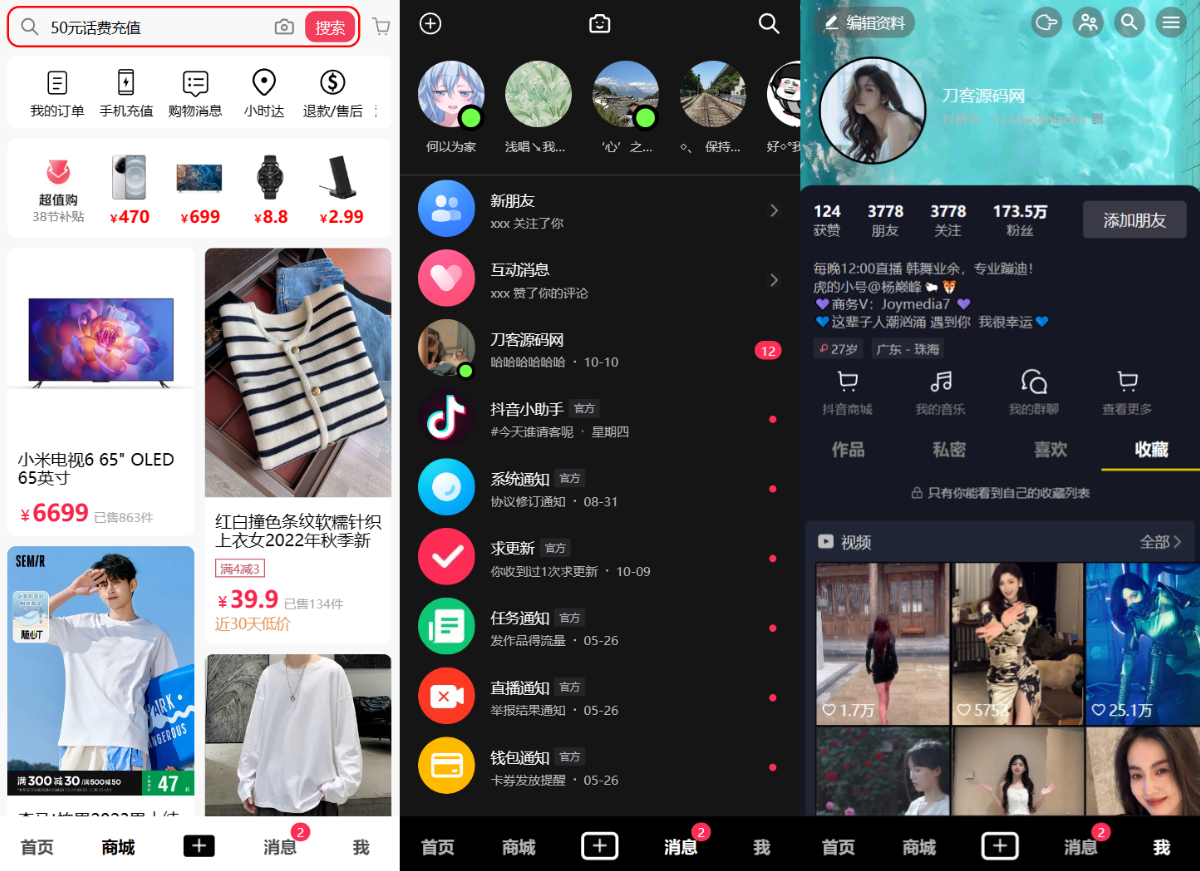 Vue抖音源码功能展示截图