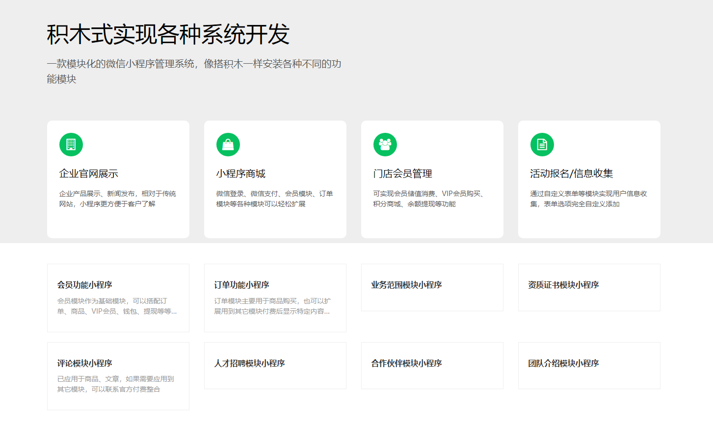 微信小程序管理系统 功能模块化安装，可以根据自己的需要安装所需模块插图
