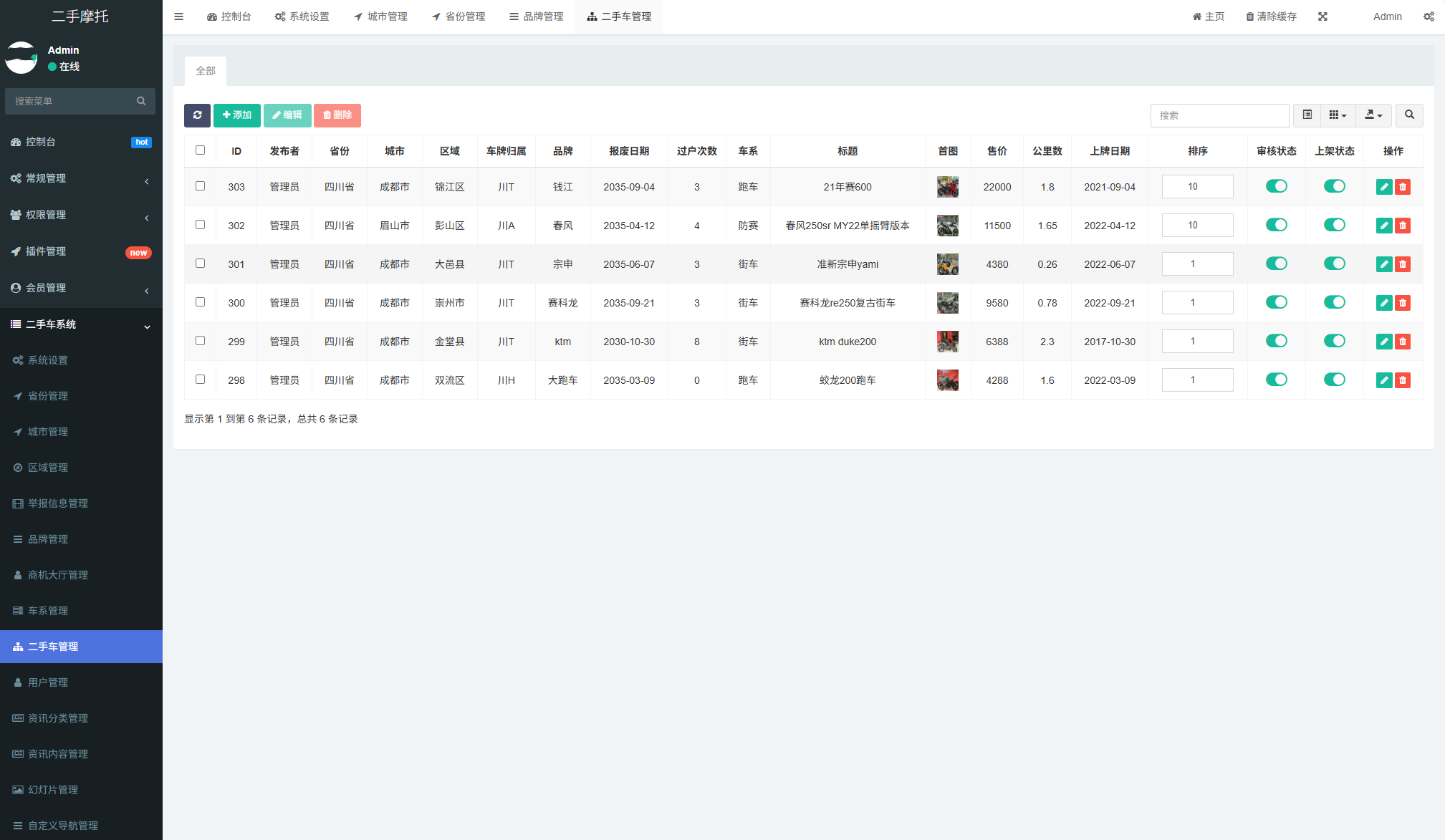 二手摩托车展示小程序源码 独立版 带后台插图6