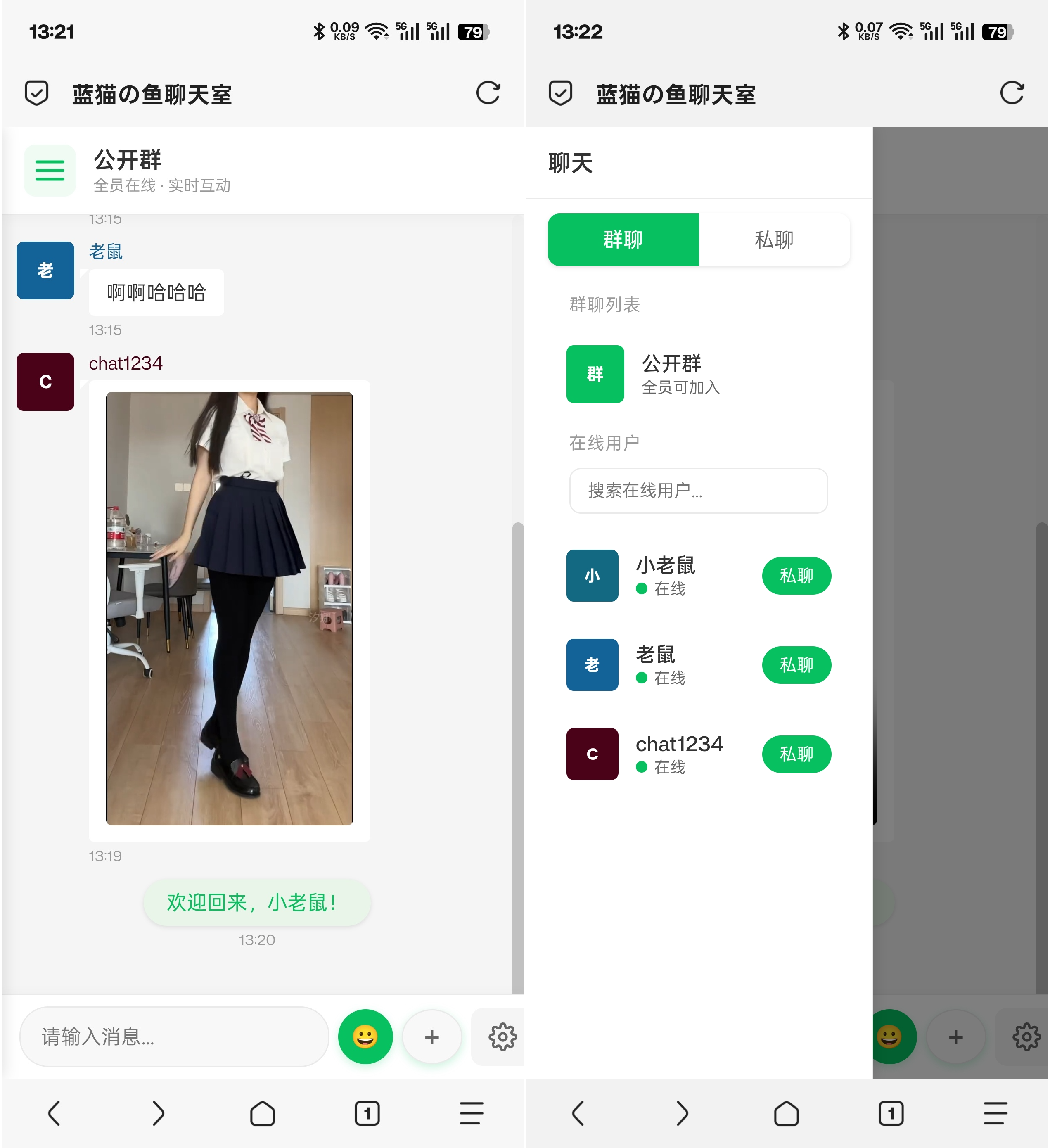 PHP实时消息聊天室系统界面预览 PHP+WebSocket实时聊天室应用界面效果图