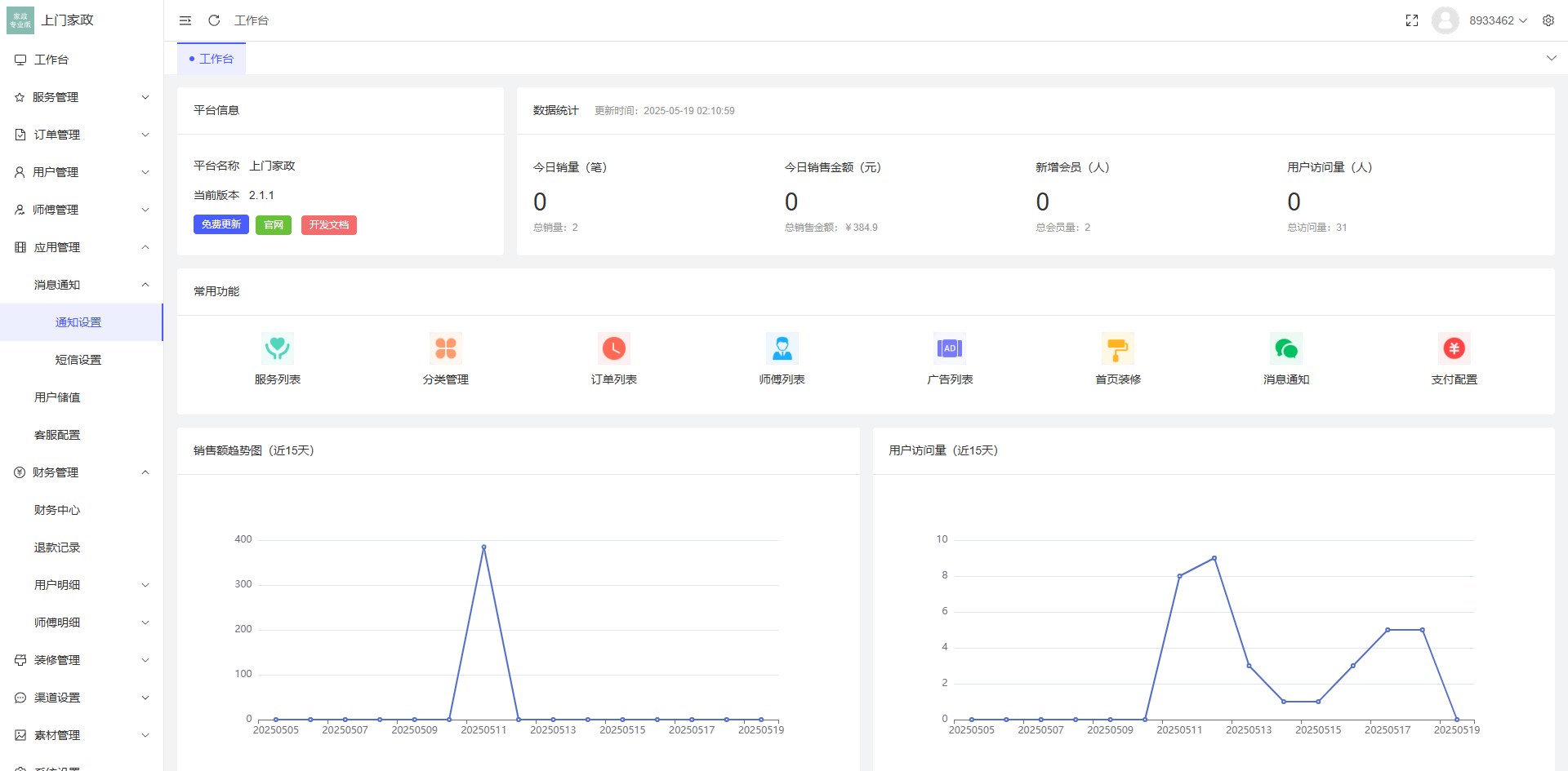 Likeshop家政系统服务项目设置界面