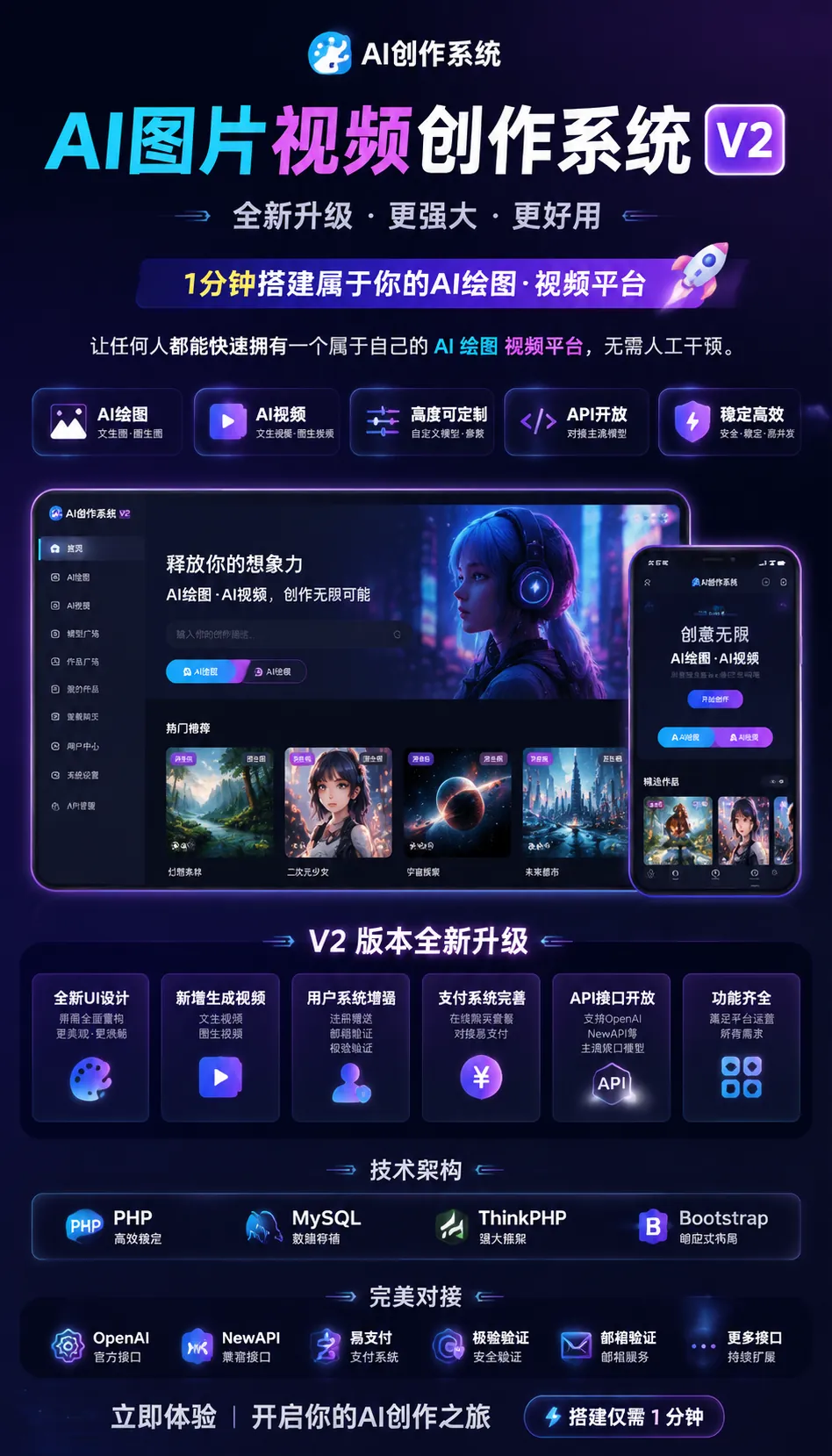 AI图片视频创作系统V2版本 可以对接 OpenAI NewAPI 等主流接口模型插图